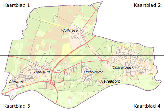 Overzichtskaart kaartbladen plankaart bestemmingsplan Buitengebied 2008.